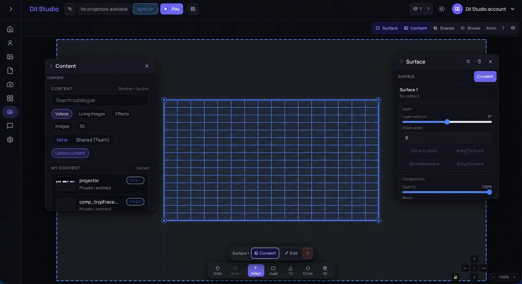 Dil Studio mapping workspace with a neutral Dil Studio account and blue mapping controls